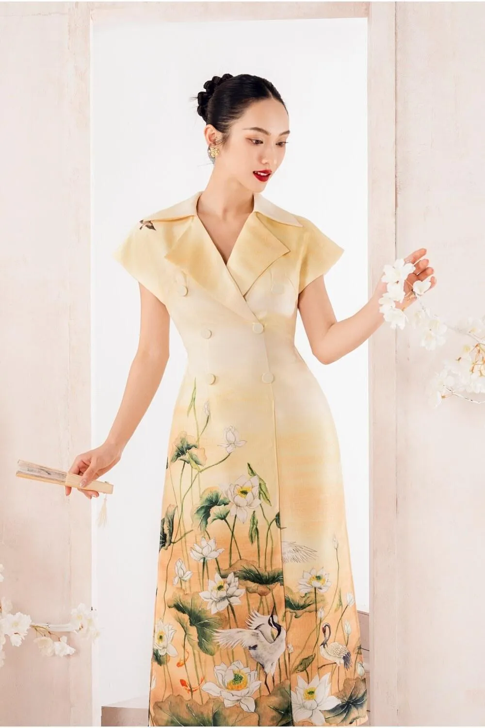 Rine Notch Collar Ao Dai Set